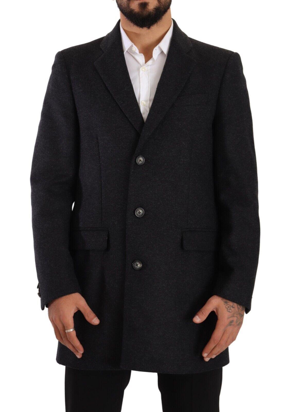 Dolce & Gabbana Elegant Dark Grey Woolen Overcoat - Arichezz.store