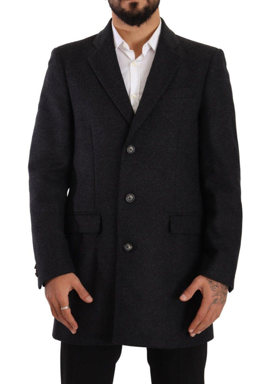 Dolce & Gabbana Elegant Dark Grey Woolen Overcoat - Arichezz.store