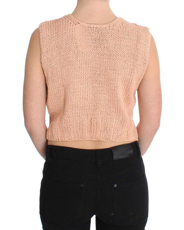 PINK MEMORIES Elegant Pink Knitted Sleeveless Vest Sweater - Arichezz.store