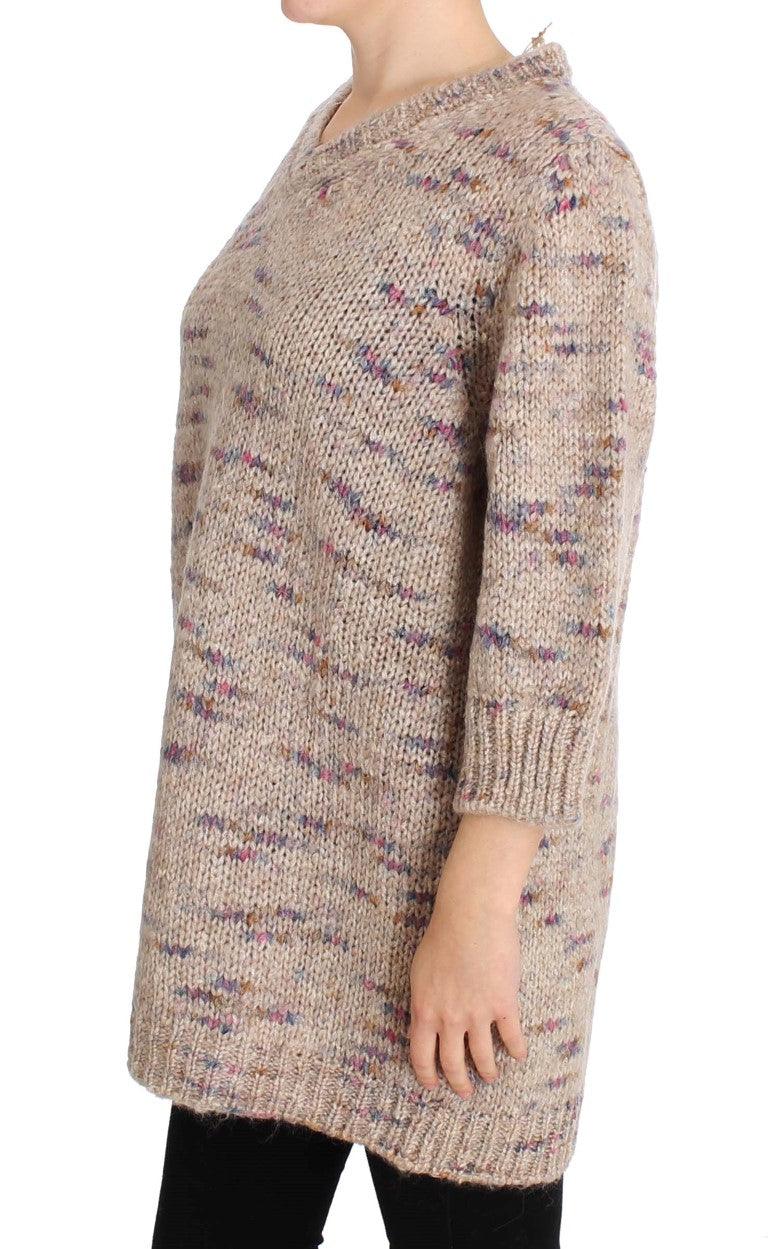 PINK MEMORIES Beige Oversized V-Neck Knitted Sweater - Arichezz.store