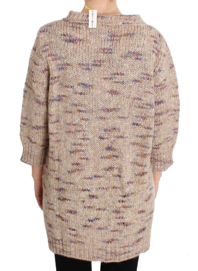 PINK MEMORIES Beige Oversized V-Neck Knitted Sweater - Arichezz.store