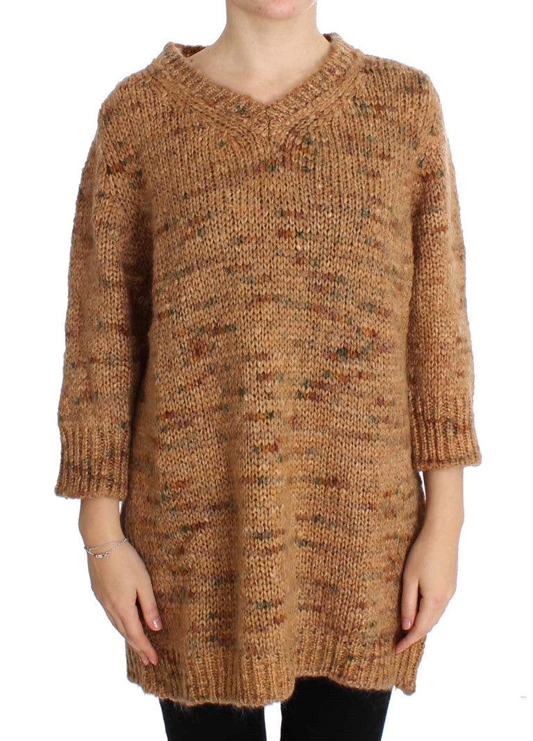 PINK MEMORIES Chic Brown Oversize Knitted V-Neck Sweater - Arichezz.store