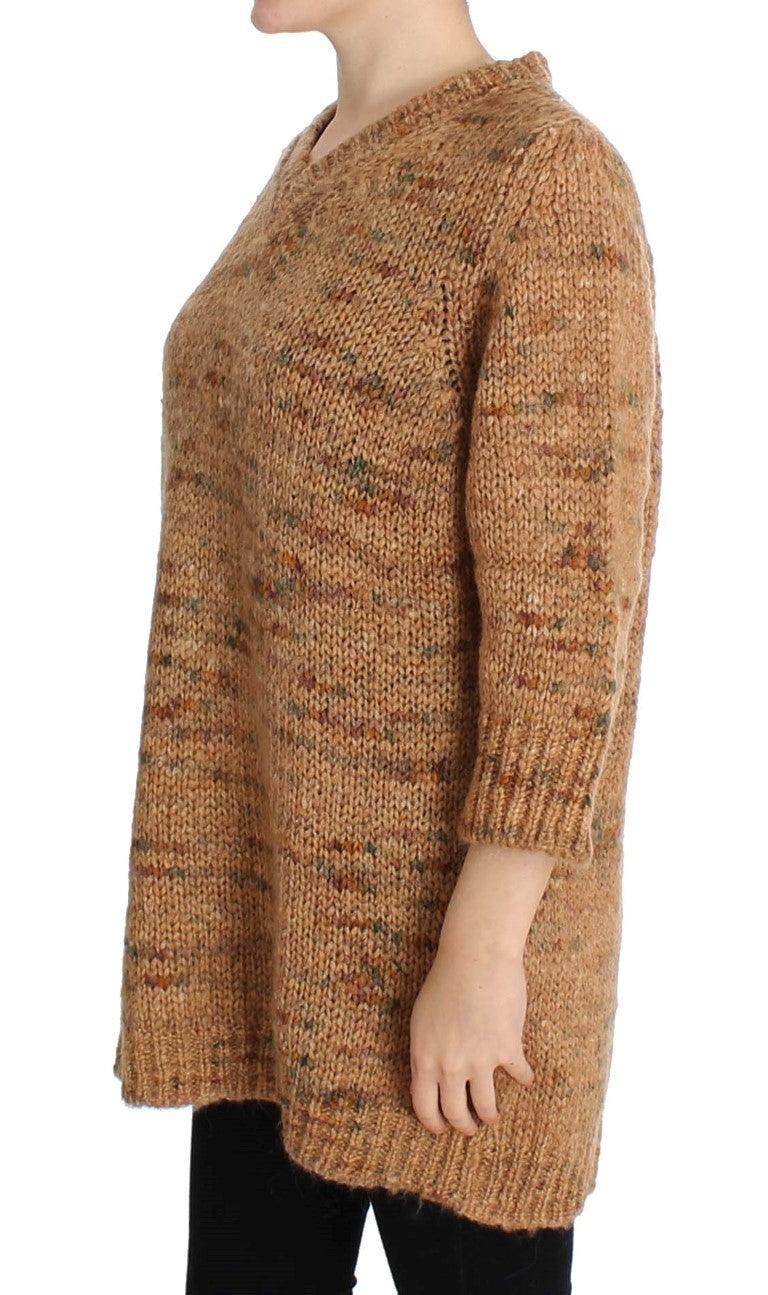 PINK MEMORIES Chic Brown Oversize Knitted V-Neck Sweater - Arichezz.store