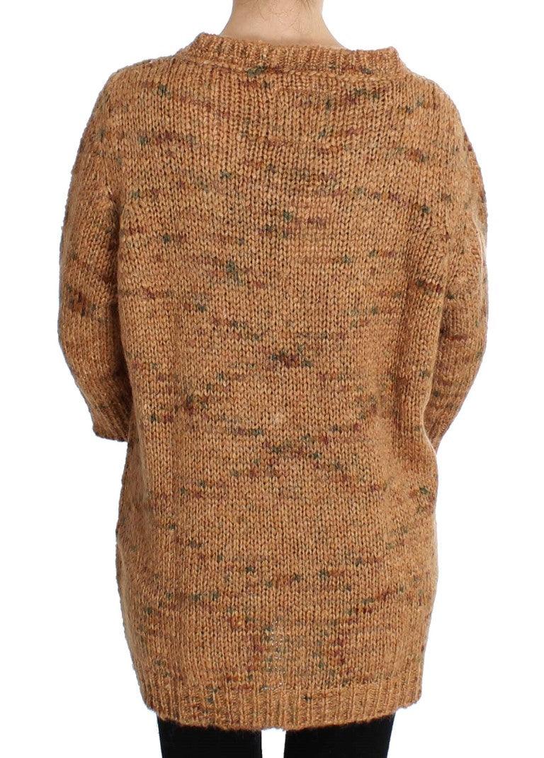 PINK MEMORIES Chic Brown Oversize Knitted V-Neck Sweater - Arichezz.store