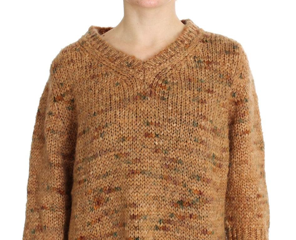 PINK MEMORIES Chic Brown Oversize Knitted V-Neck Sweater - Arichezz.store