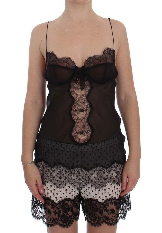 Dolce & Gabbana Elegant Black Silk Lace Lingerie Chemise - Arichezz.store