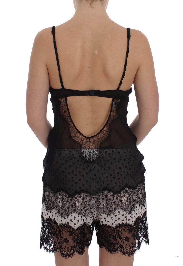 Dolce & Gabbana Elegant Black Silk Lace Lingerie Chemise - Arichezz.store