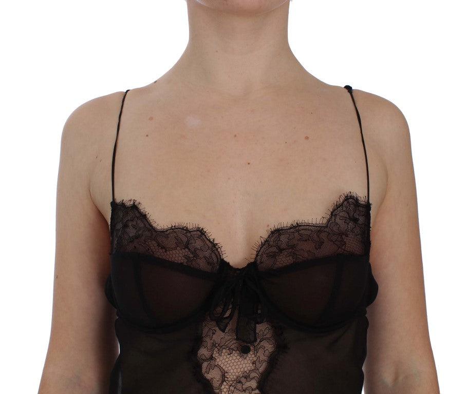 Dolce & Gabbana Elegant Black Silk Lace Lingerie Chemise - Arichezz.store