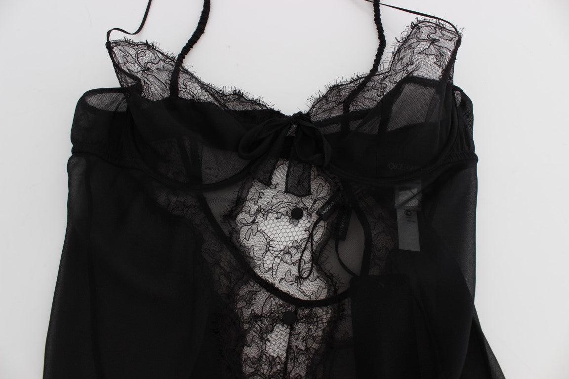 Dolce & Gabbana Elegant Black Silk Lace Lingerie Chemise - Arichezz.store