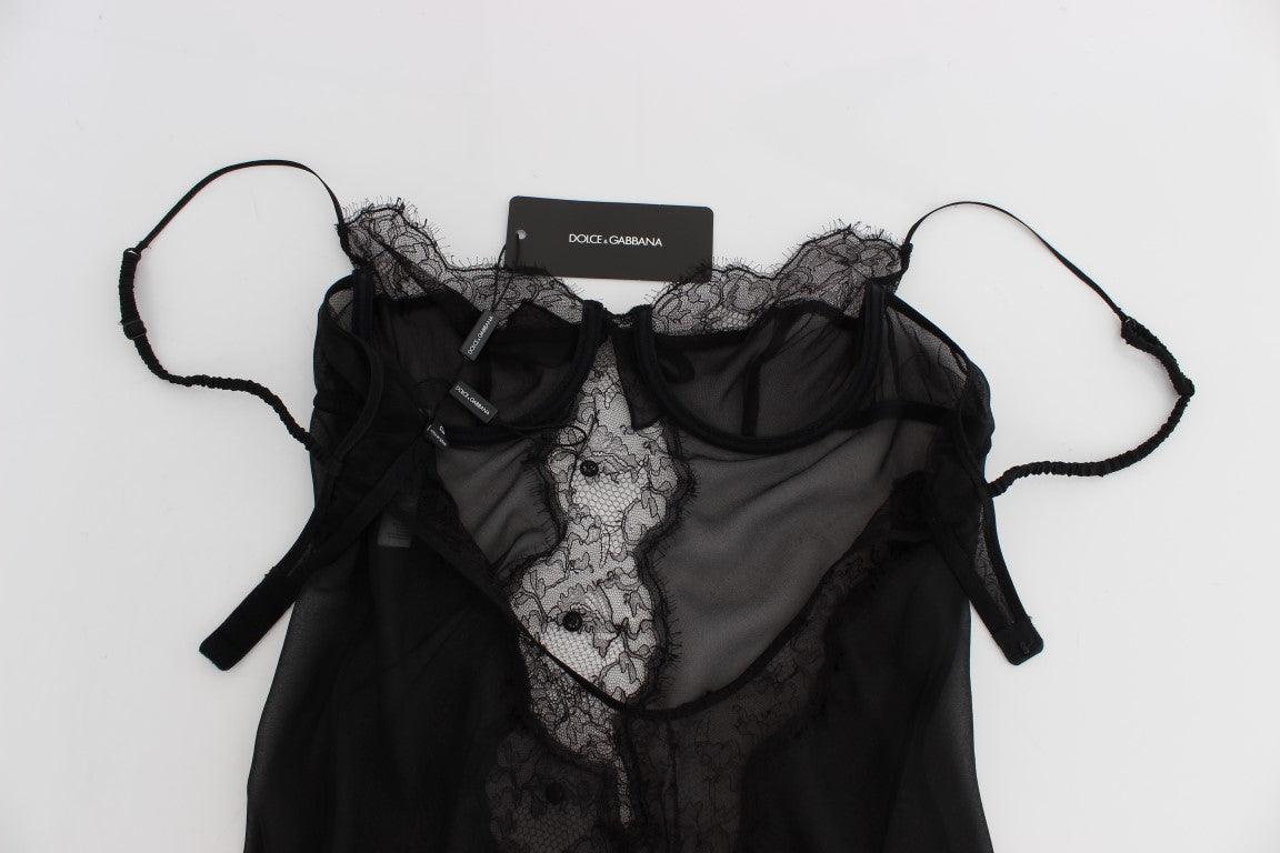 Dolce & Gabbana Elegant Black Silk Lace Lingerie Chemise - Arichezz.store