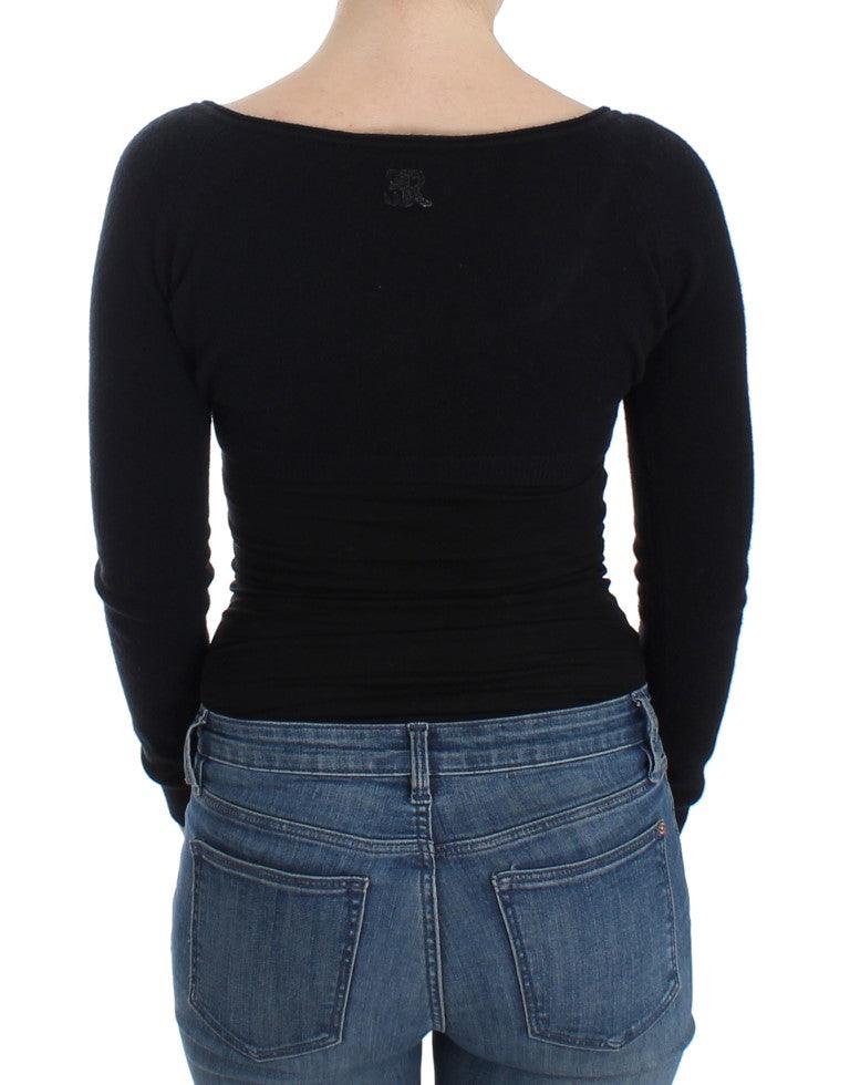 Ermanno Scervino Chic Cropped Black Wool-Cashmere Sweater - Arichezz.store