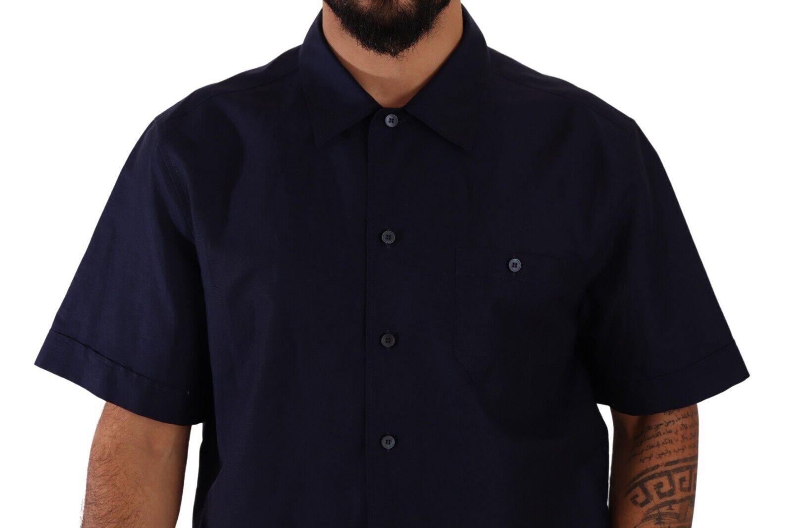 Dolce & Gabbana Elegant Navy Blue Button-Down Casual Shirt - Arichezz.store