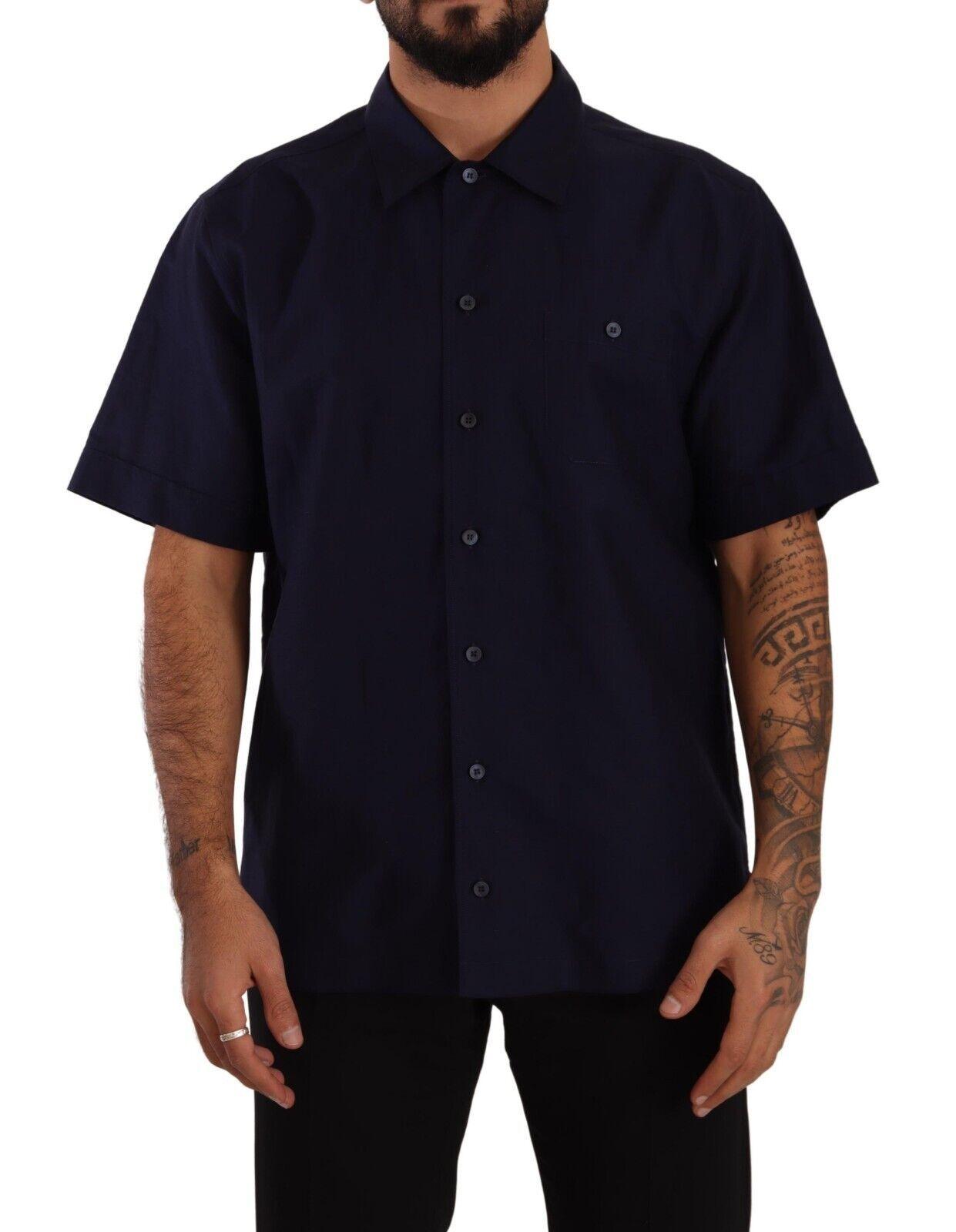 Dolce & Gabbana Elegant Navy Blue Button-Down Casual Shirt - Arichezz.store