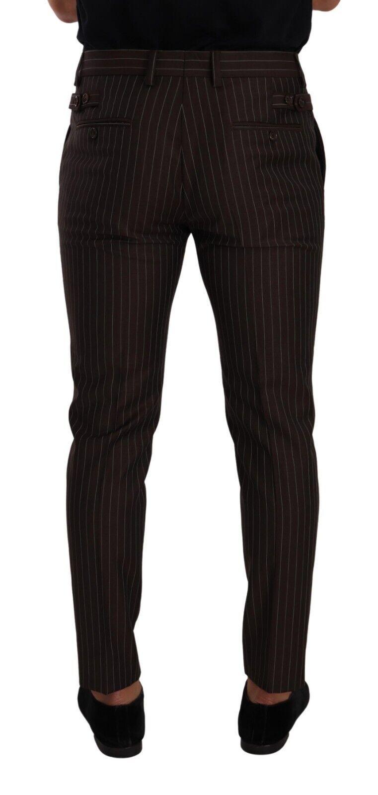 Dolce & Gabbana Elegant Brown Striped Woolen Men's Trousers - Arichezz.store