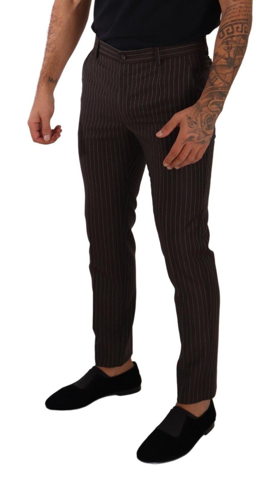 Dolce & Gabbana Elegant Brown Striped Woolen Men's Trousers - Arichezz.store