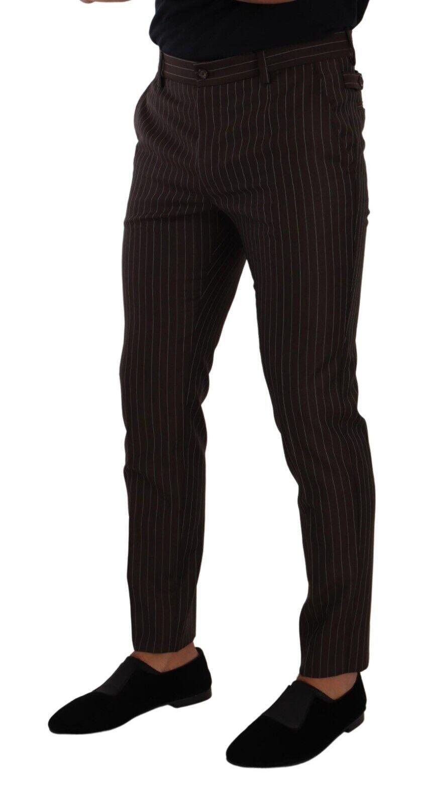 Dolce & Gabbana Elegant Brown Striped Woolen Men's Trousers - Arichezz.store