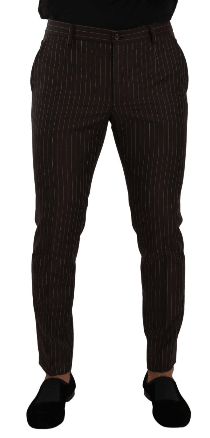 Dolce & Gabbana Elegant Brown Striped Woolen Men's Trousers - Arichezz.store