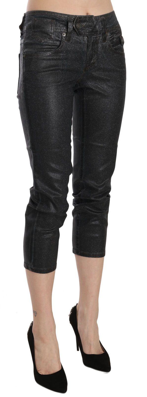 John Galliano Chic Black Mid Waist Cropped Jeans - Arichezz.store