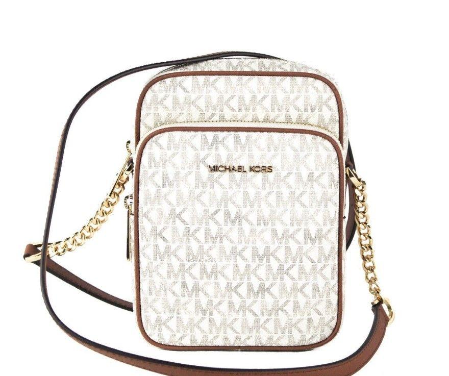 Michael Kors Jet Set Medium Vanilla PVC North South Chain Crossbody Handbag - Arichezz.store