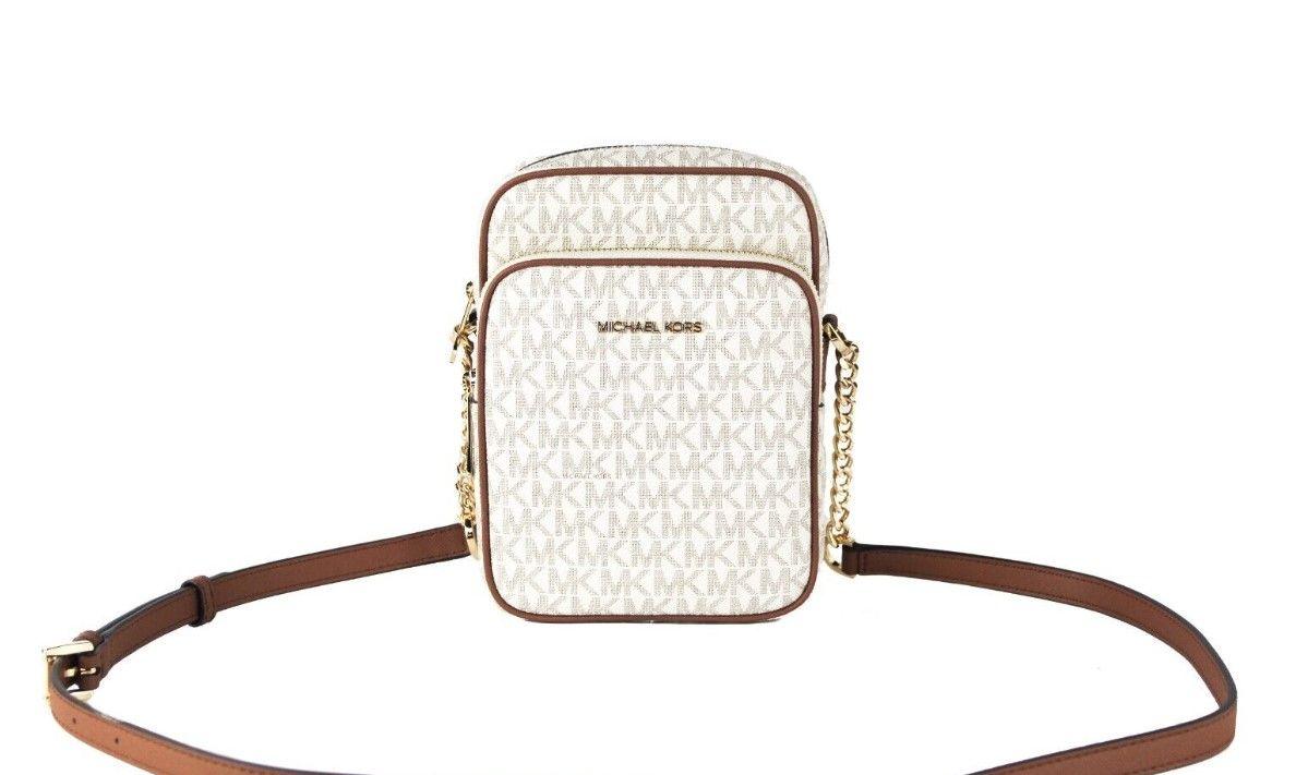 Michael Kors Jet Set Medium Vanilla PVC North South Chain Crossbody Handbag - Arichezz.store