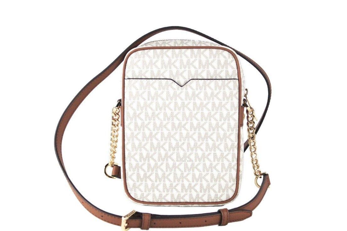 Michael Kors Jet Set Medium Vanilla PVC North South Chain Crossbody Handbag - Arichezz.store