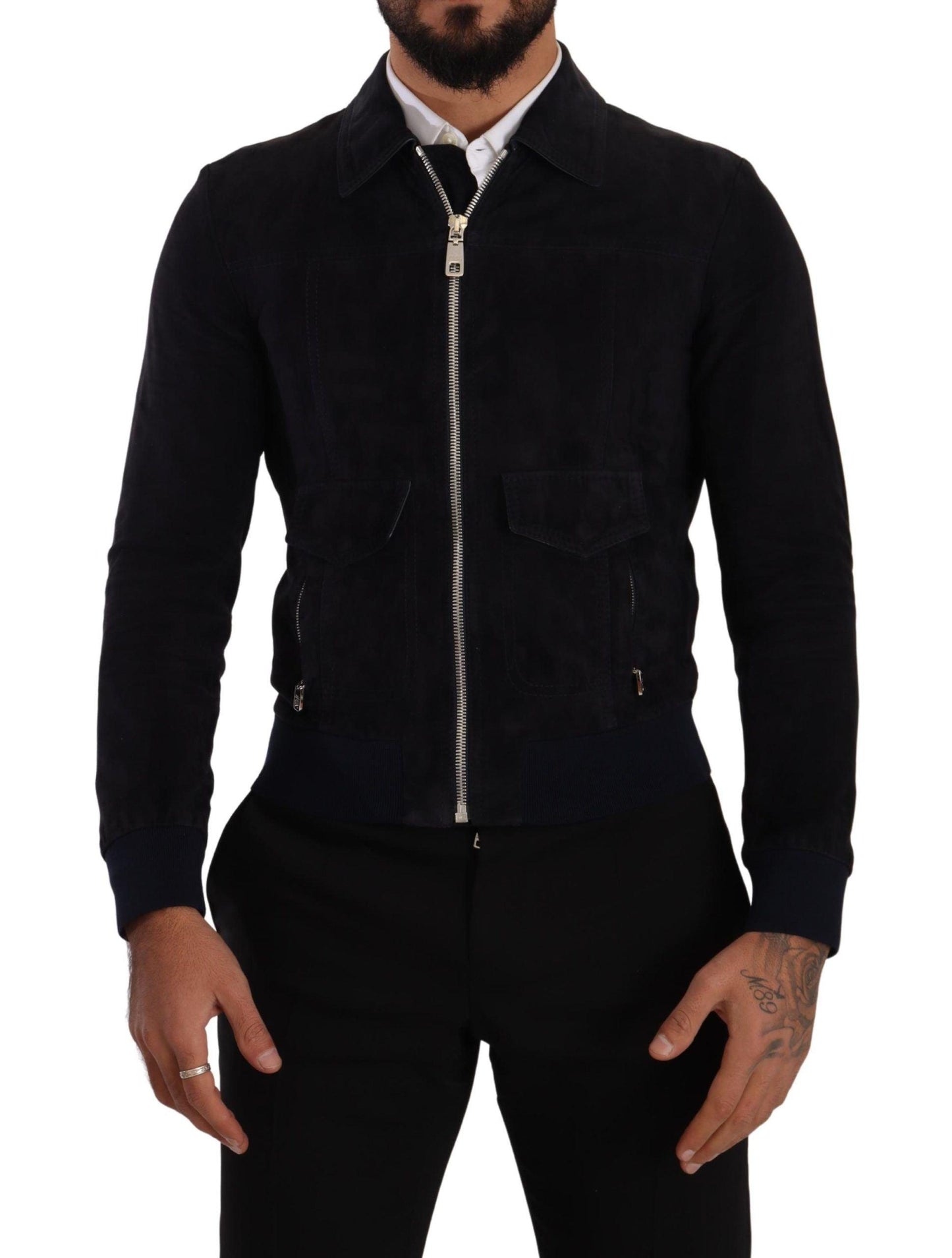 Dolce & Gabbana Elegant Blue Suede Short Jacket - Arichezz.store