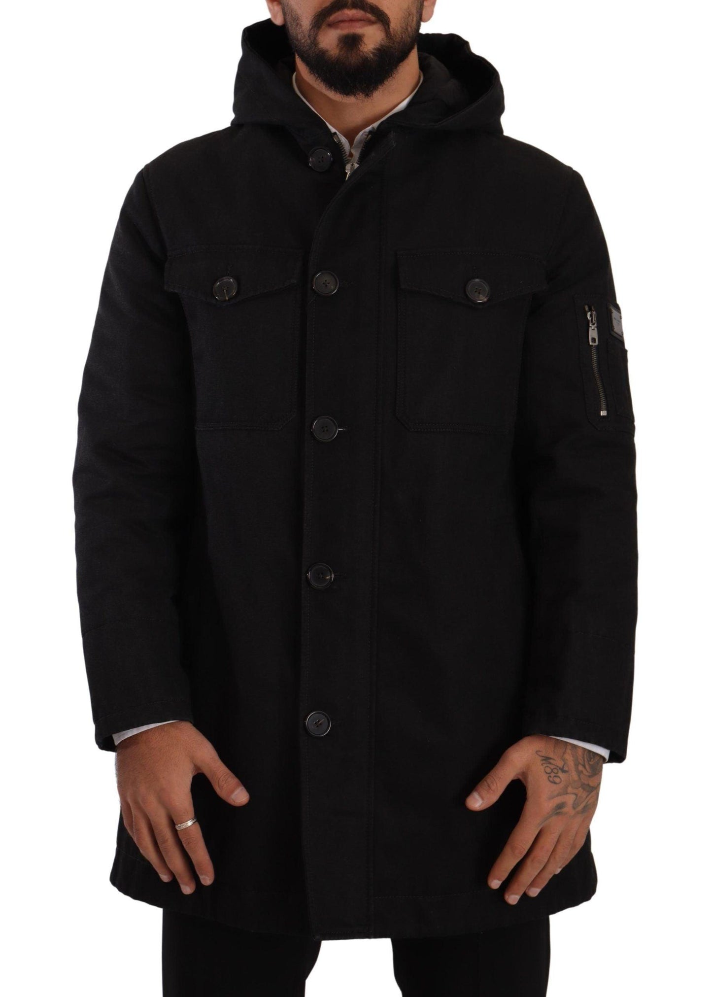 Dolce & Gabbana Elegant Black Parka Hooded Jacket - Arichezz.store