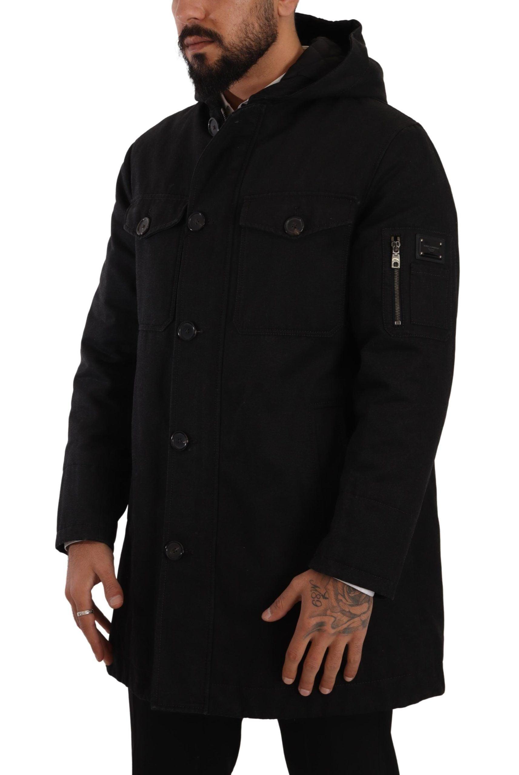 Dolce & Gabbana Elegant Black Parka Hooded Jacket - Arichezz.store