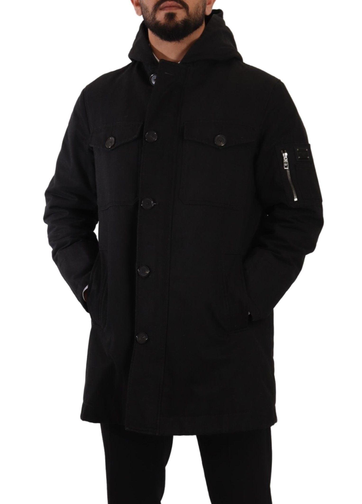 Dolce & Gabbana Elegant Black Parka Hooded Jacket - Arichezz.store