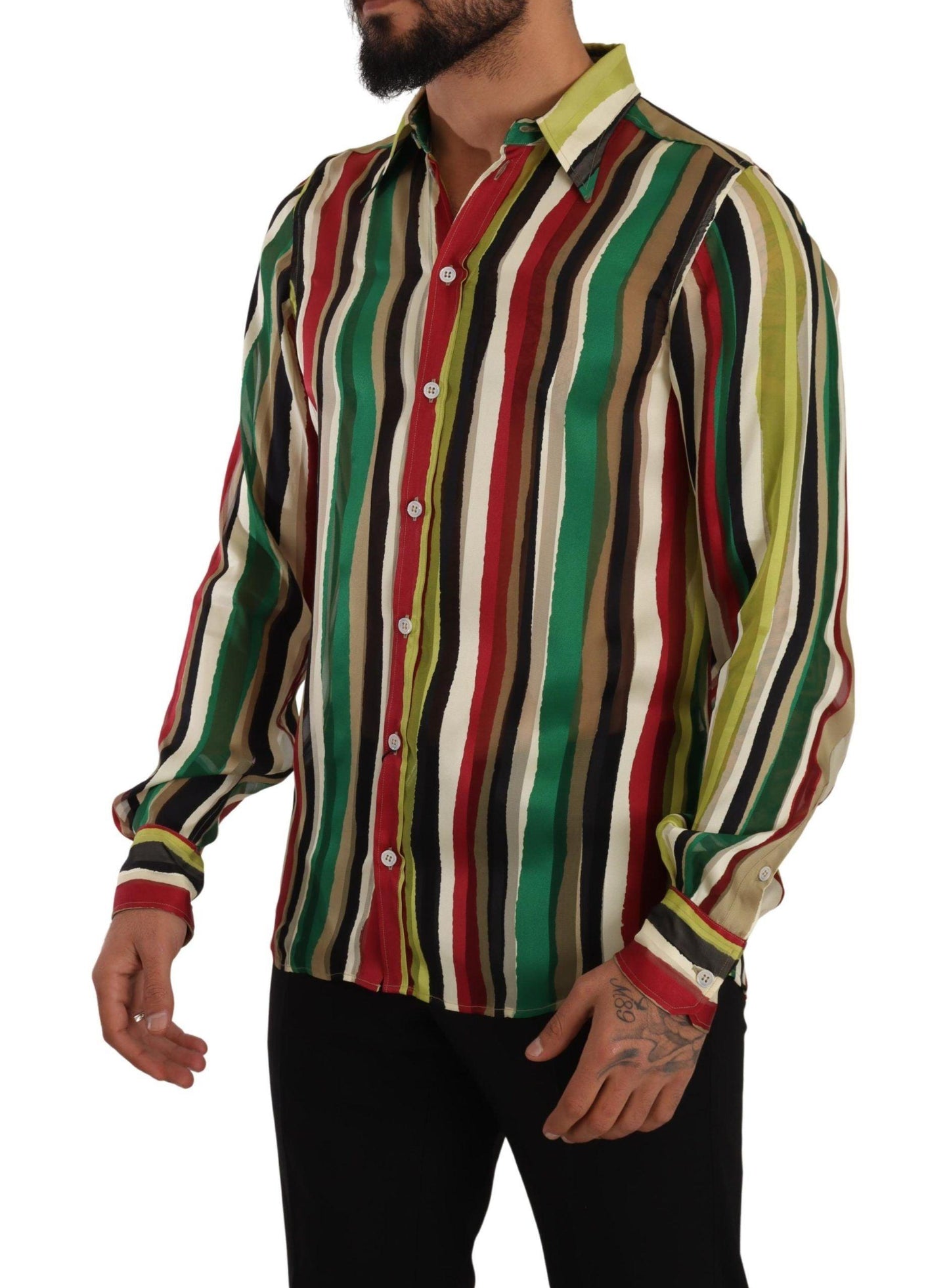 Dolce & Gabbana Elegant Multicolor Striped Silk Blend Shirt - Arichezz.store