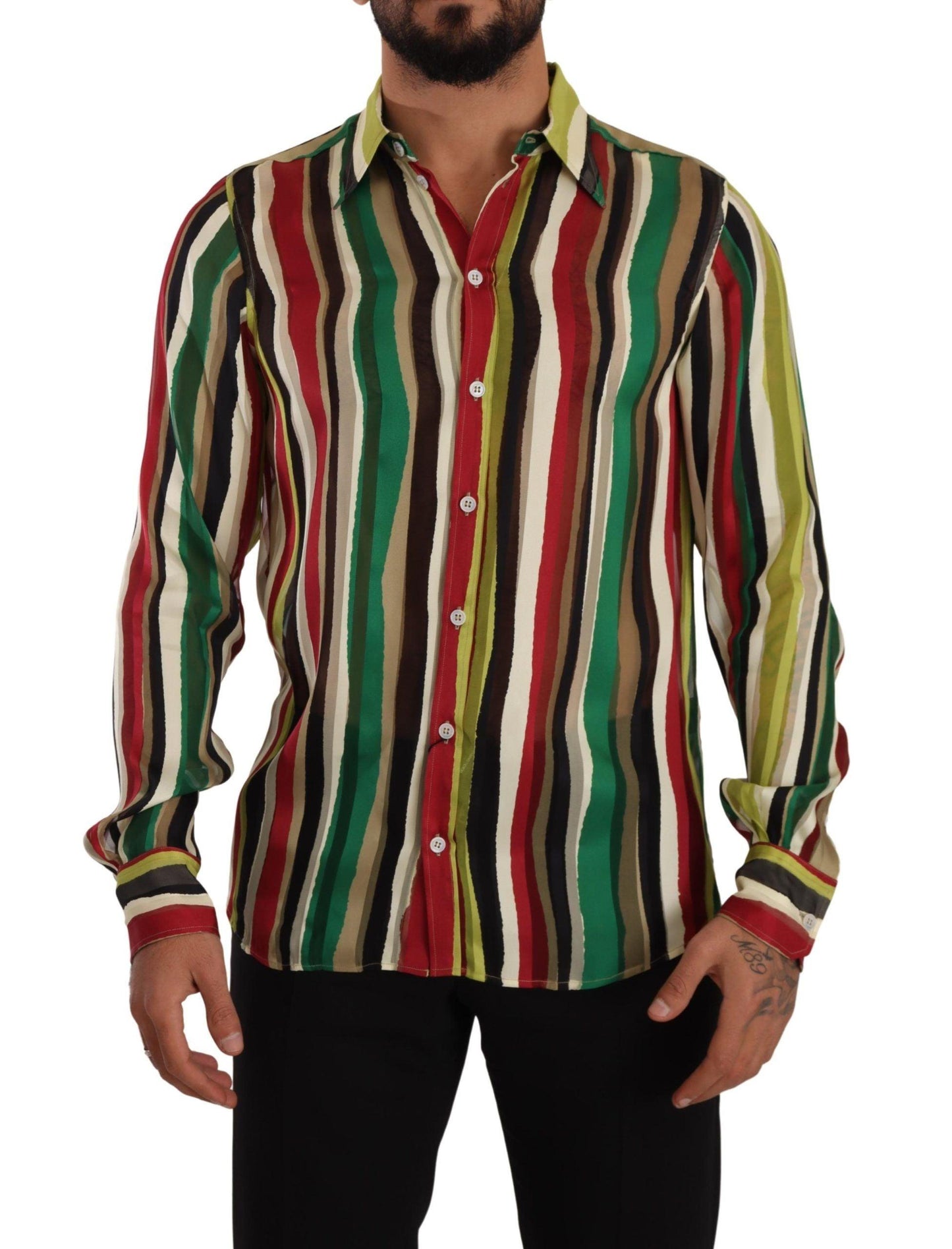 Dolce & Gabbana Elegant Multicolor Striped Silk Blend Shirt - Arichezz.store