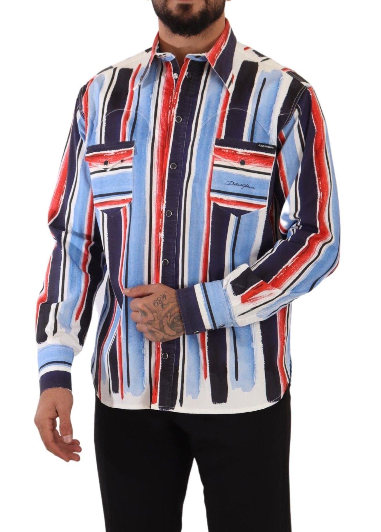 Dolce & Gabbana Elegant Striped Cotton Shirt with Pockets - Arichezz.store