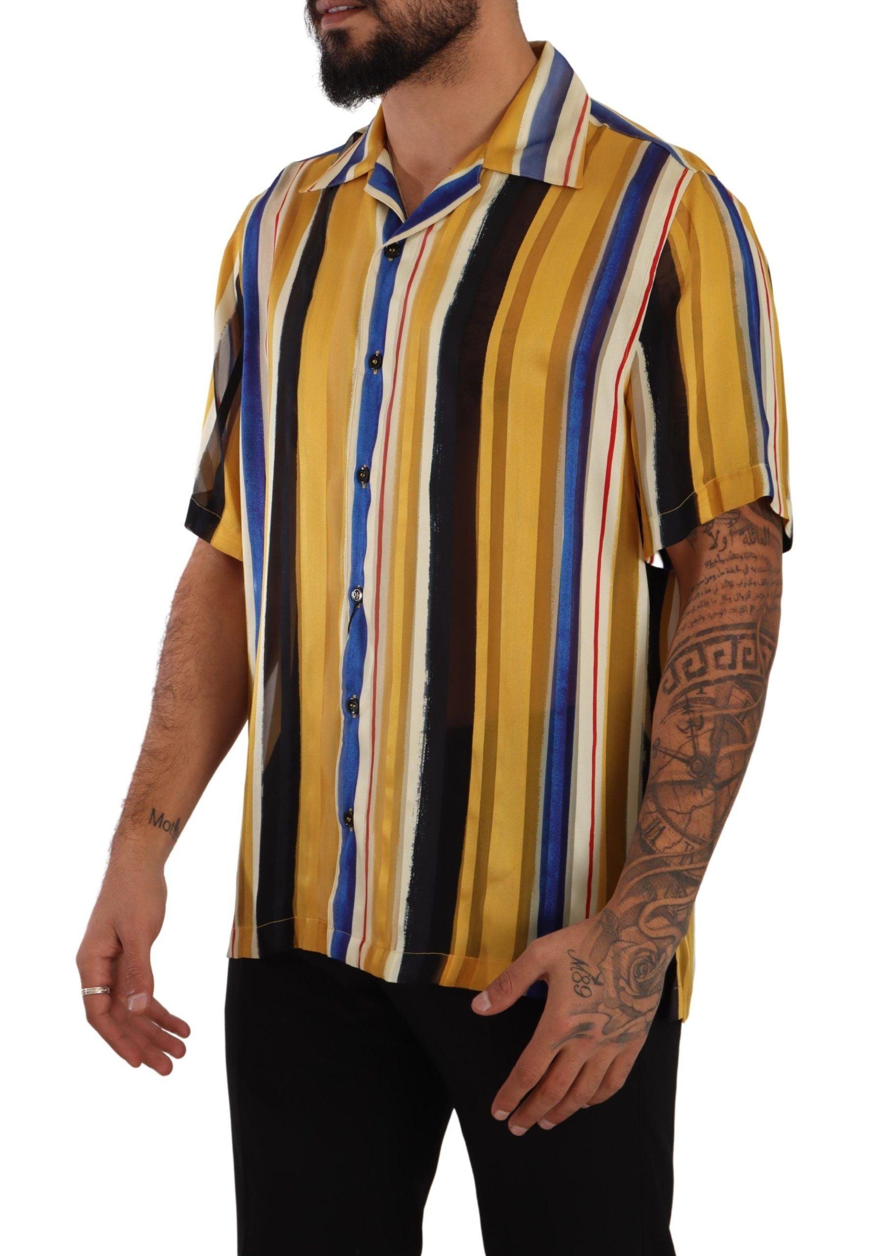 Dolce & Gabbana Yellow Striped Silk-Blend Men's Shirt - Arichezz.store