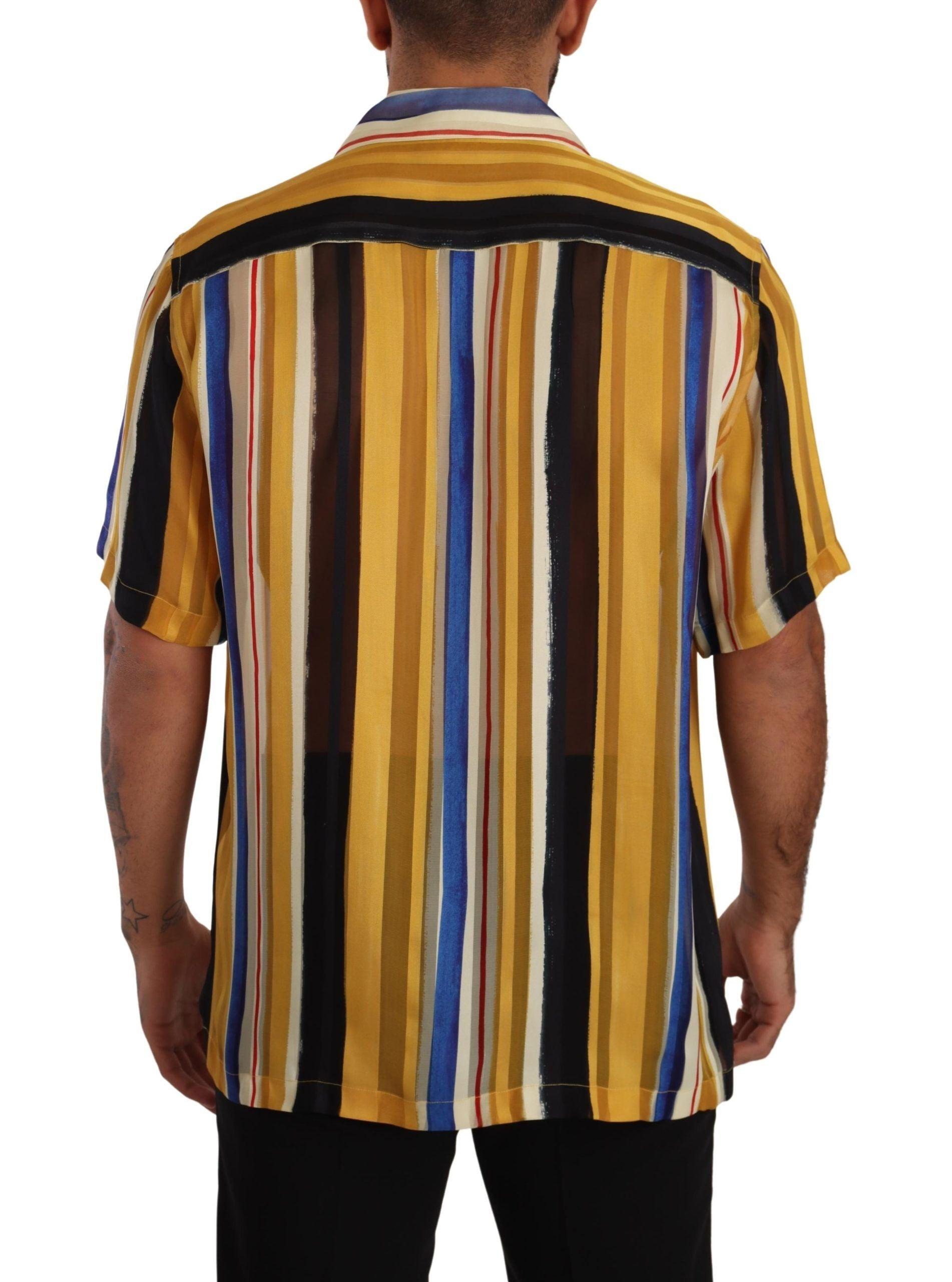 Dolce & Gabbana Yellow Striped Silk-Blend Men's Shirt - Arichezz.store