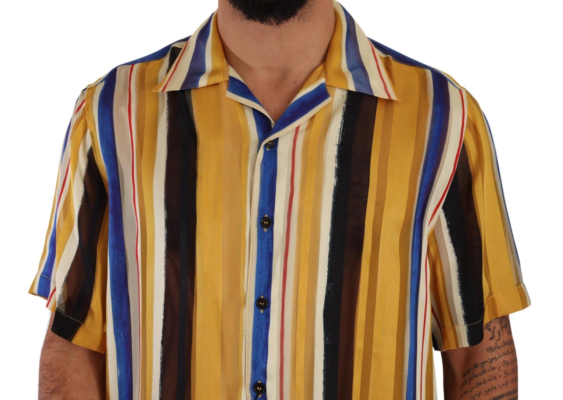 Dolce & Gabbana Yellow Striped Silk-Blend Men's Shirt - Arichezz.store