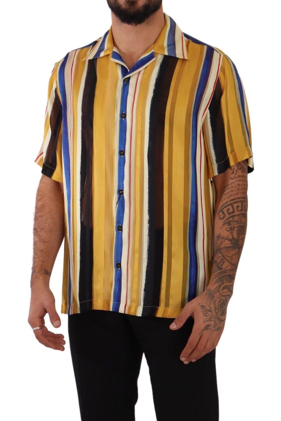 Dolce & Gabbana Yellow Striped Silk-Blend Men's Shirt - Arichezz.store