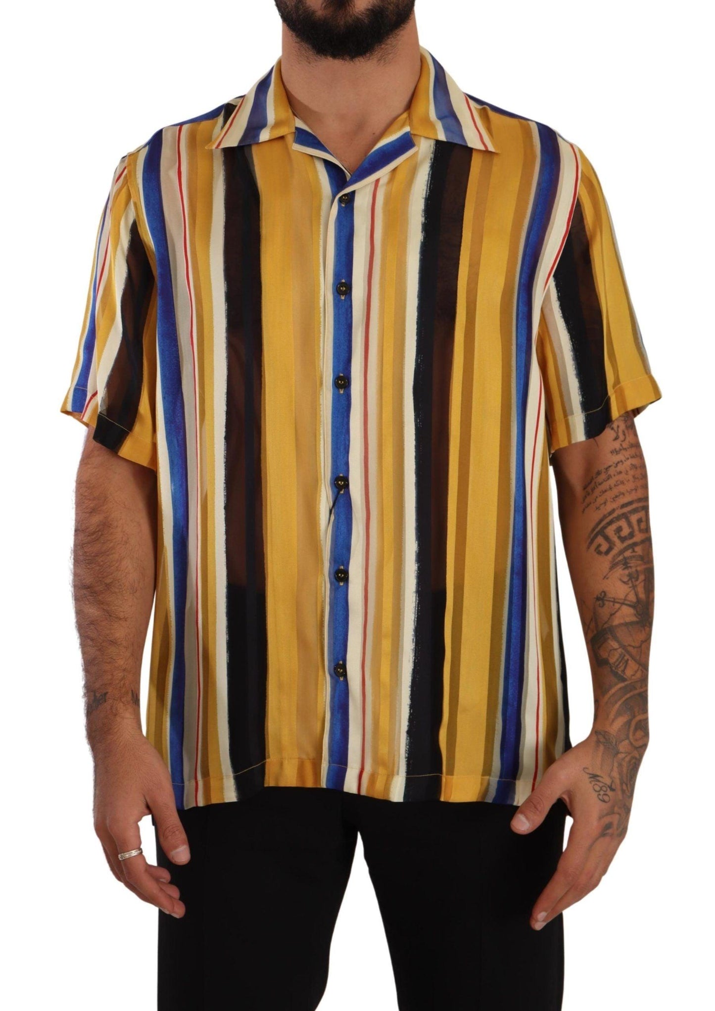 Dolce & Gabbana Yellow Striped Silk-Blend Men's Shirt - Arichezz.store