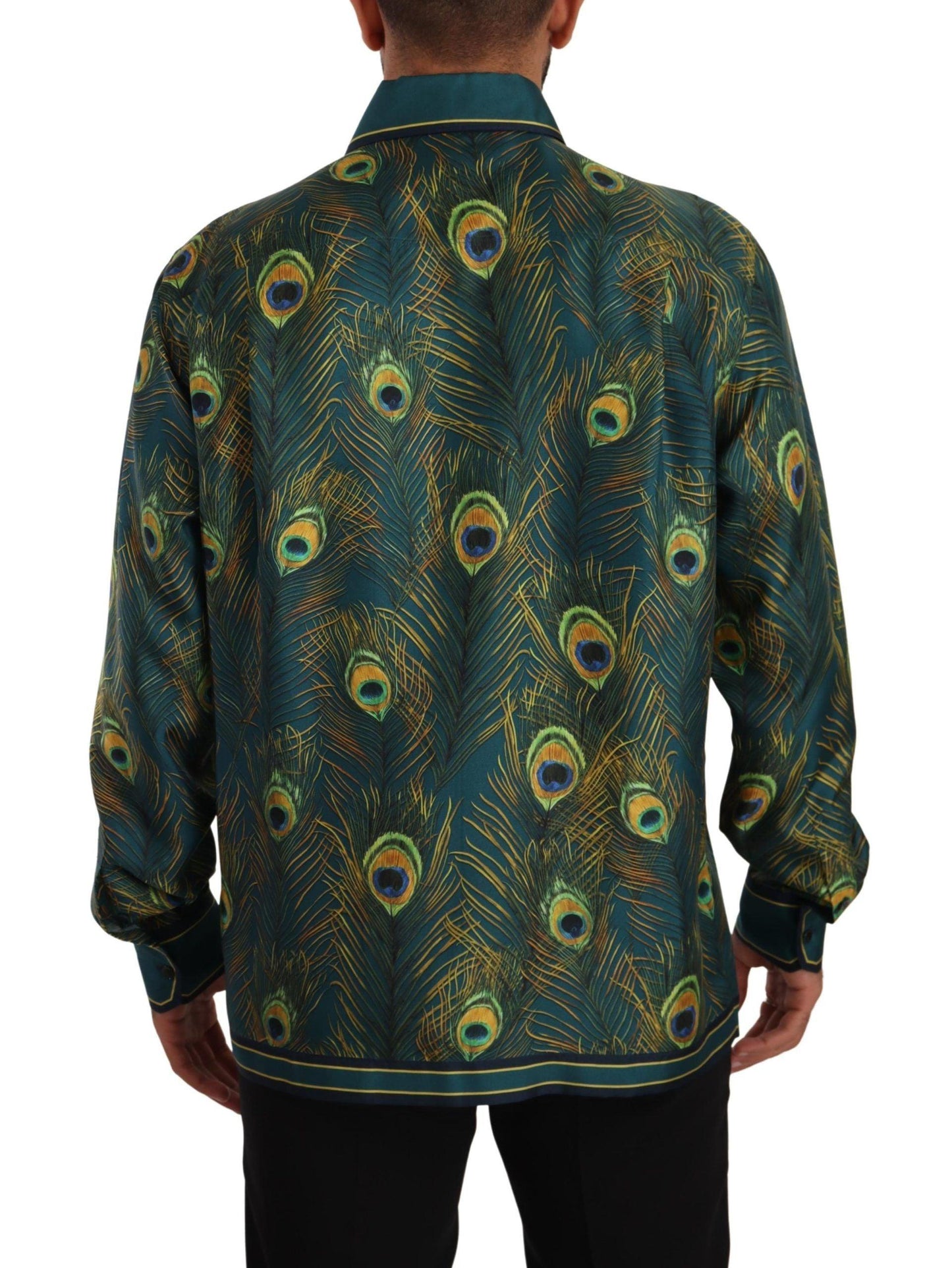 Dolce & Gabbana Peacock Feather Print Silk Shirt - Arichezz.store