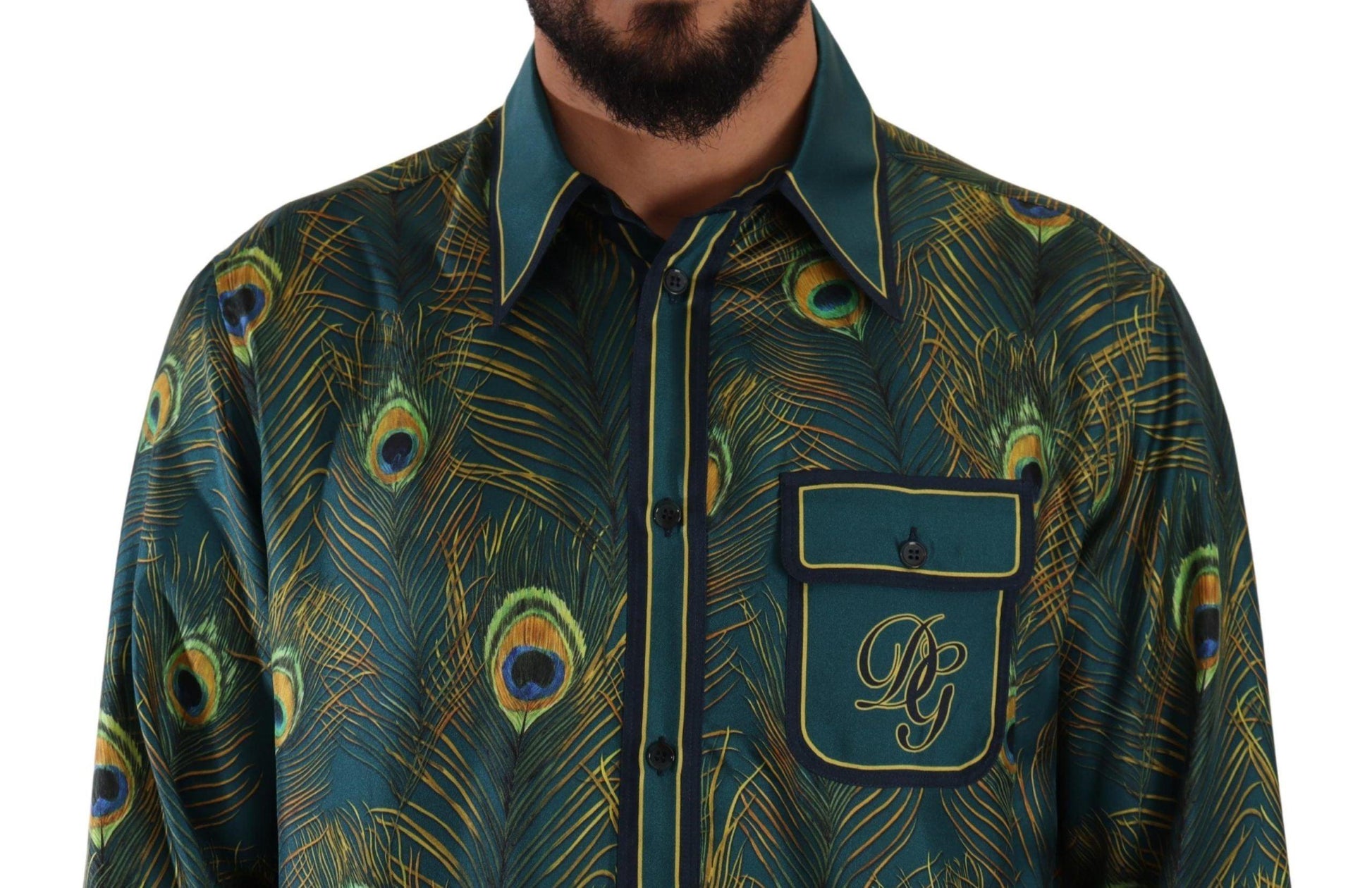 Dolce & Gabbana Peacock Feather Print Silk Shirt - Arichezz.store