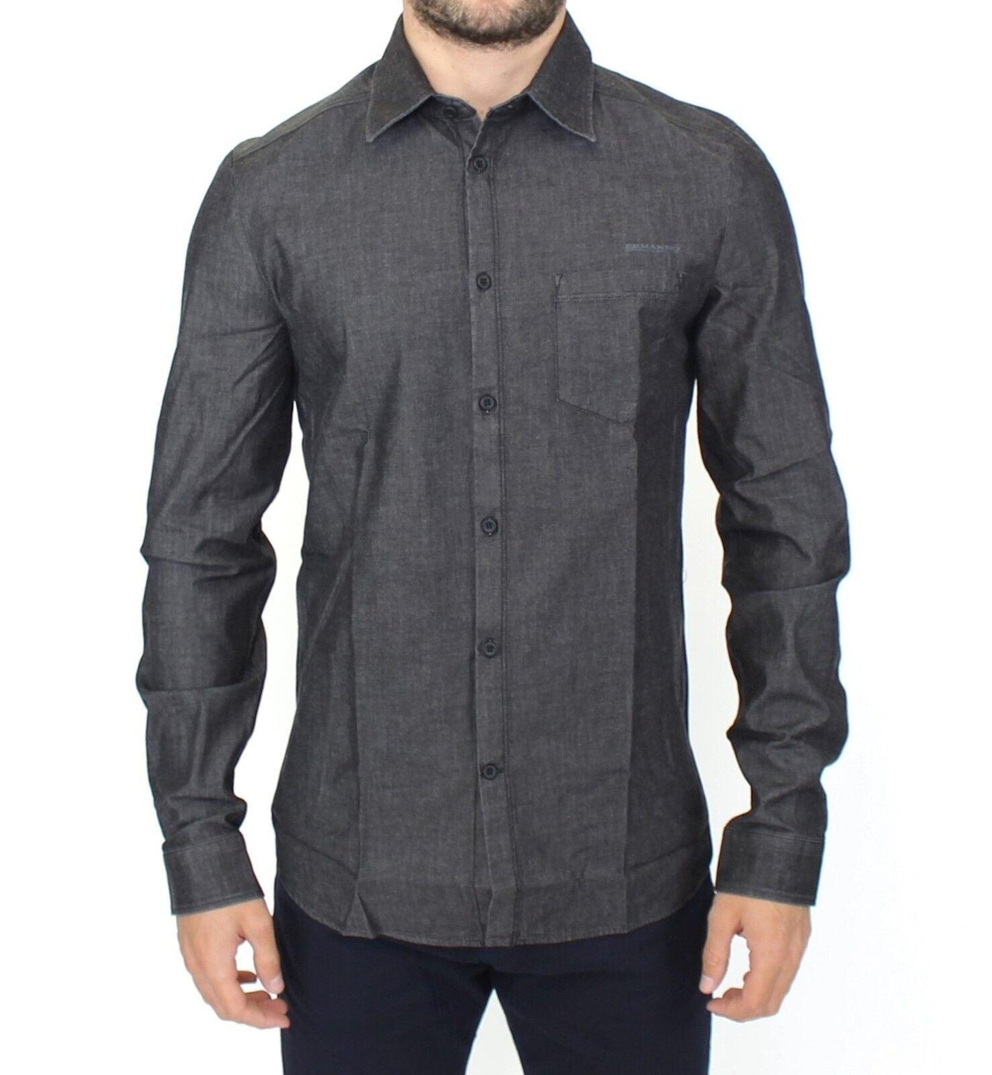 Ermanno Scervino Elegant Gray Stretch Denim Casual Shirt - Arichezz.store