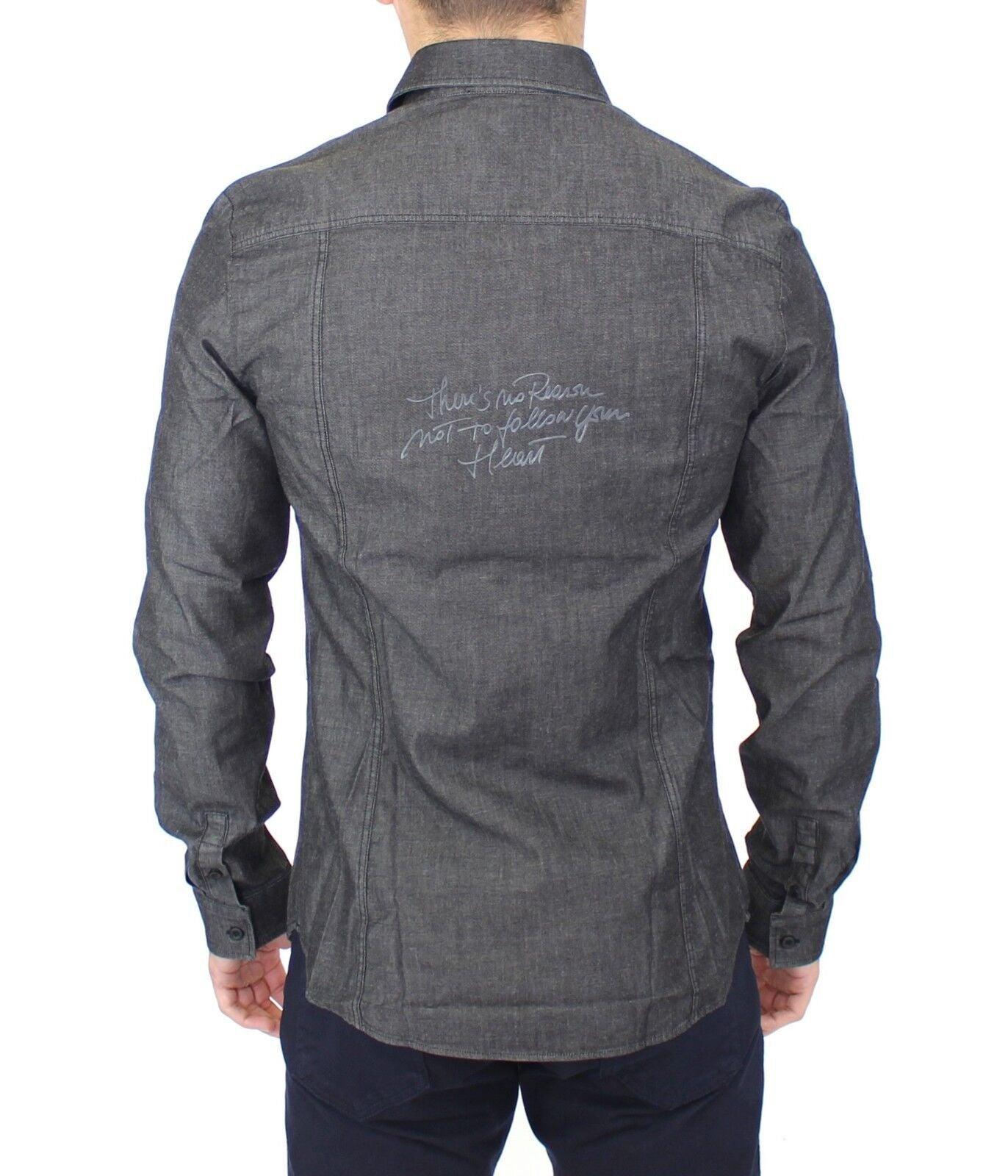 Ermanno Scervino Elegant Gray Stretch Denim Casual Shirt - Arichezz.store