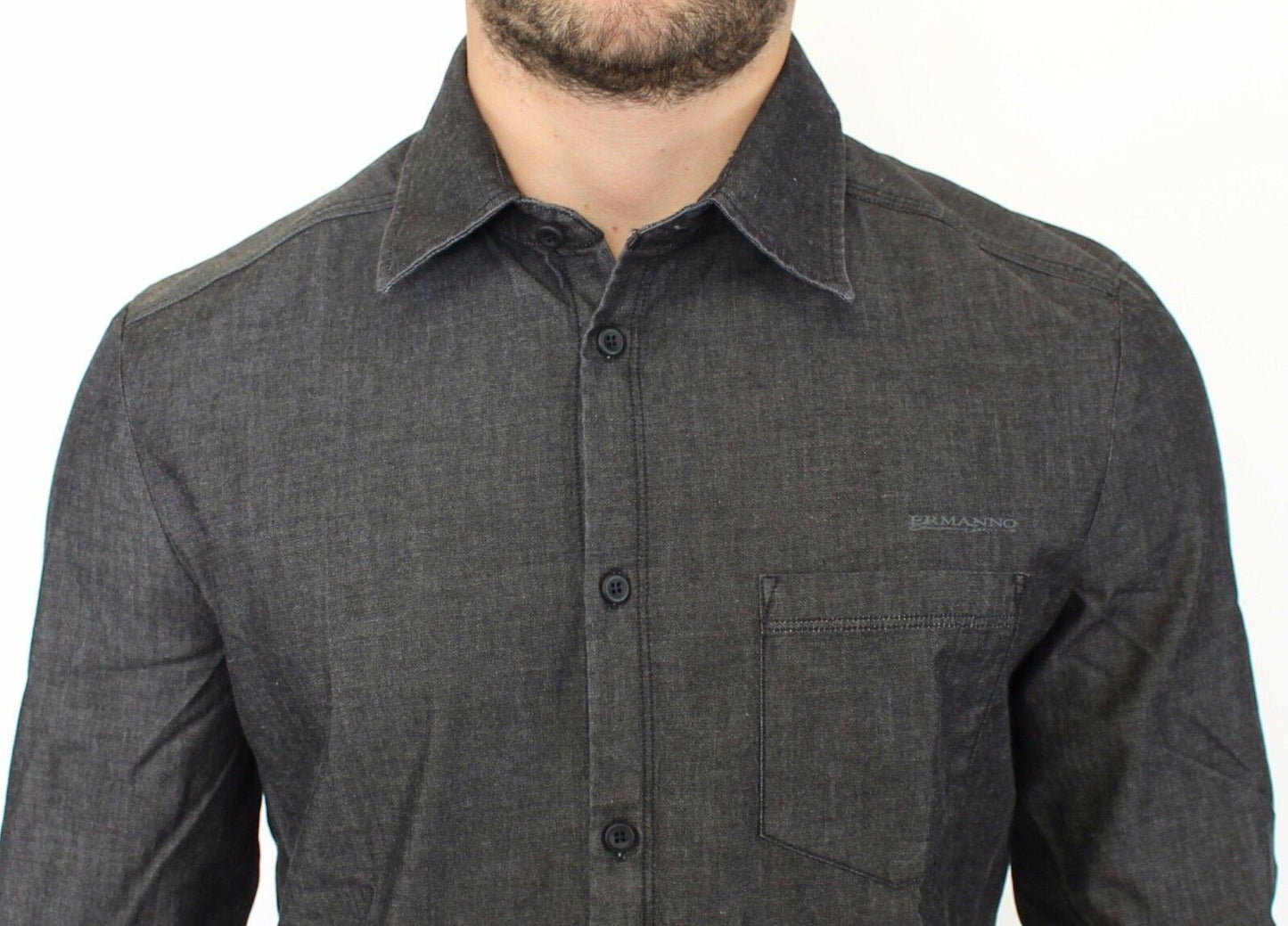 Ermanno Scervino Elegant Gray Stretch Denim Casual Shirt - Arichezz.store