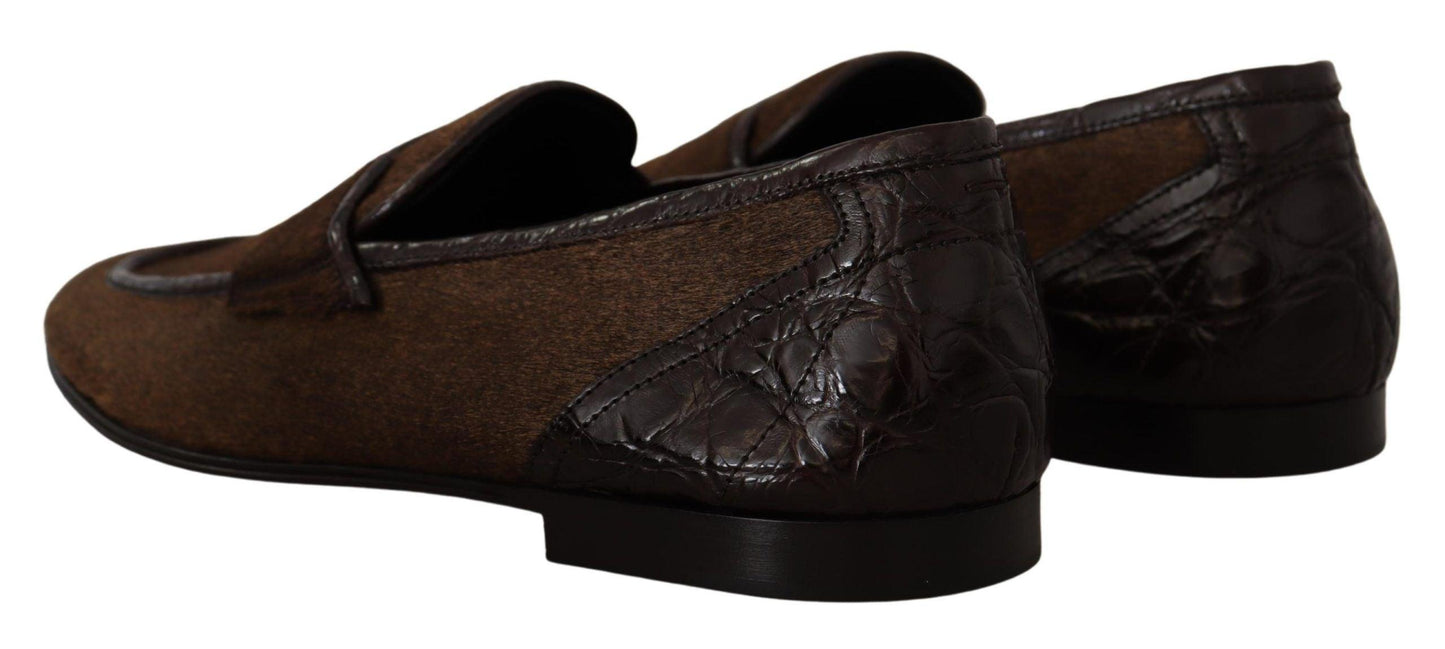 Dolce & Gabbana Elegant Brown Caiman Leather Loafers - Arichezz.store