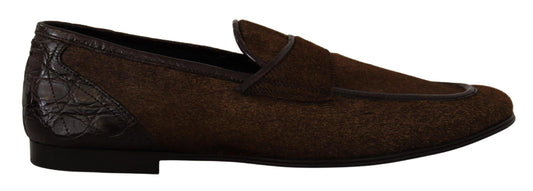 Dolce & Gabbana Elegant Brown Caiman Leather Loafers - Arichezz.store