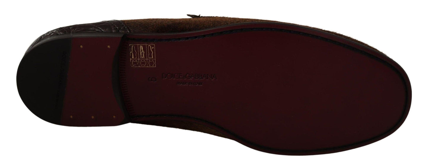 Dolce & Gabbana Elegant Brown Caiman Leather Loafers - Arichezz.store