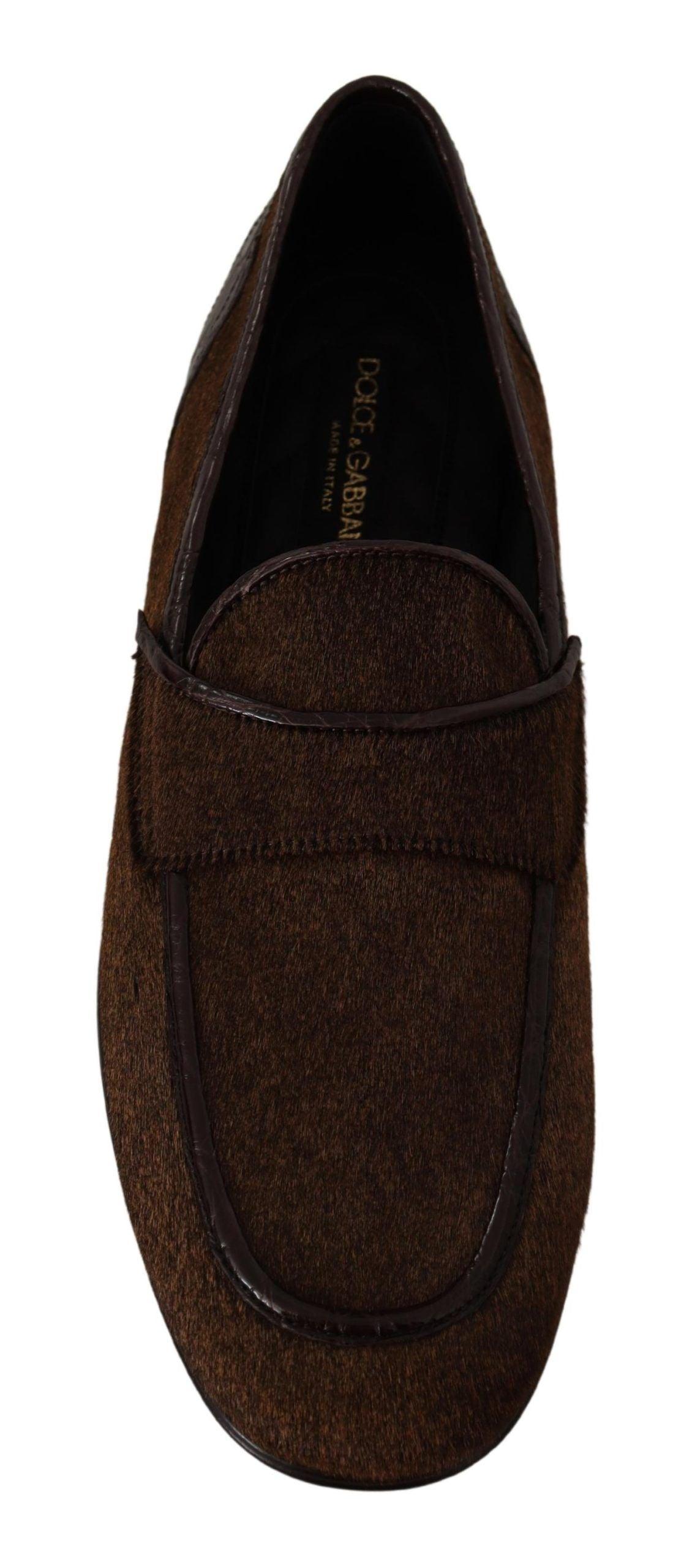 Dolce & Gabbana Elegant Brown Caiman Leather Loafers - Arichezz.store