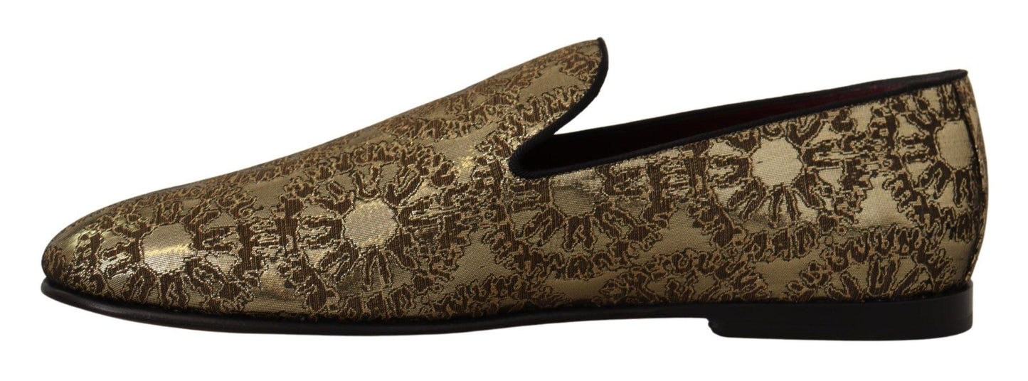 Dolce & Gabbana Gold Tone Loafers Slides Dress Shoes - Arichezz.store