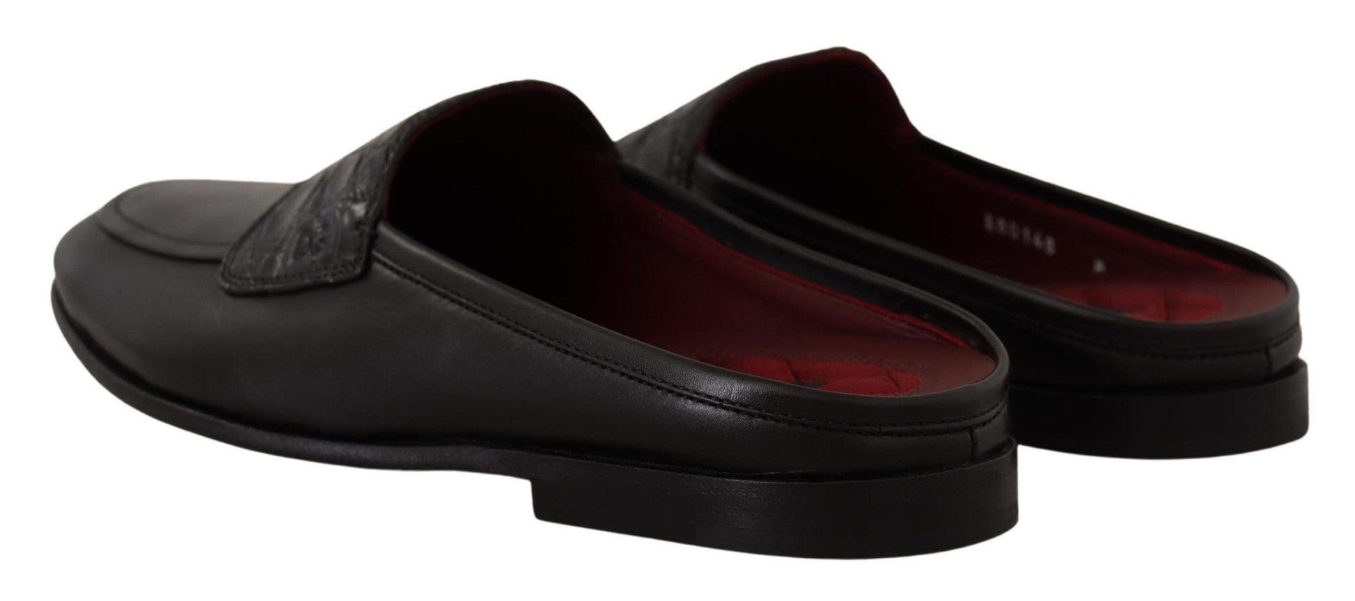 Dolce & Gabbana Exquisite Black & Burgundy Leather Slides - Arichezz.store