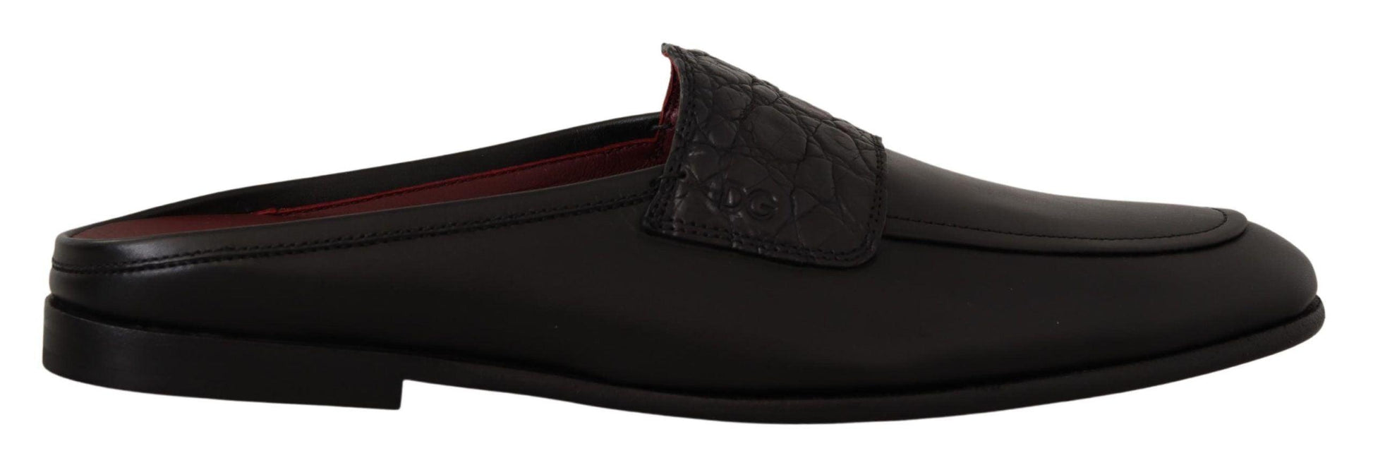 Dolce & Gabbana Exquisite Black & Burgundy Leather Slides - Arichezz.store