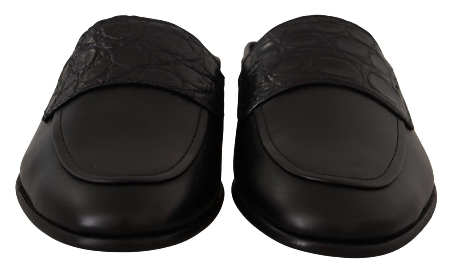 Dolce & Gabbana Exquisite Black & Burgundy Leather Slides - Arichezz.store